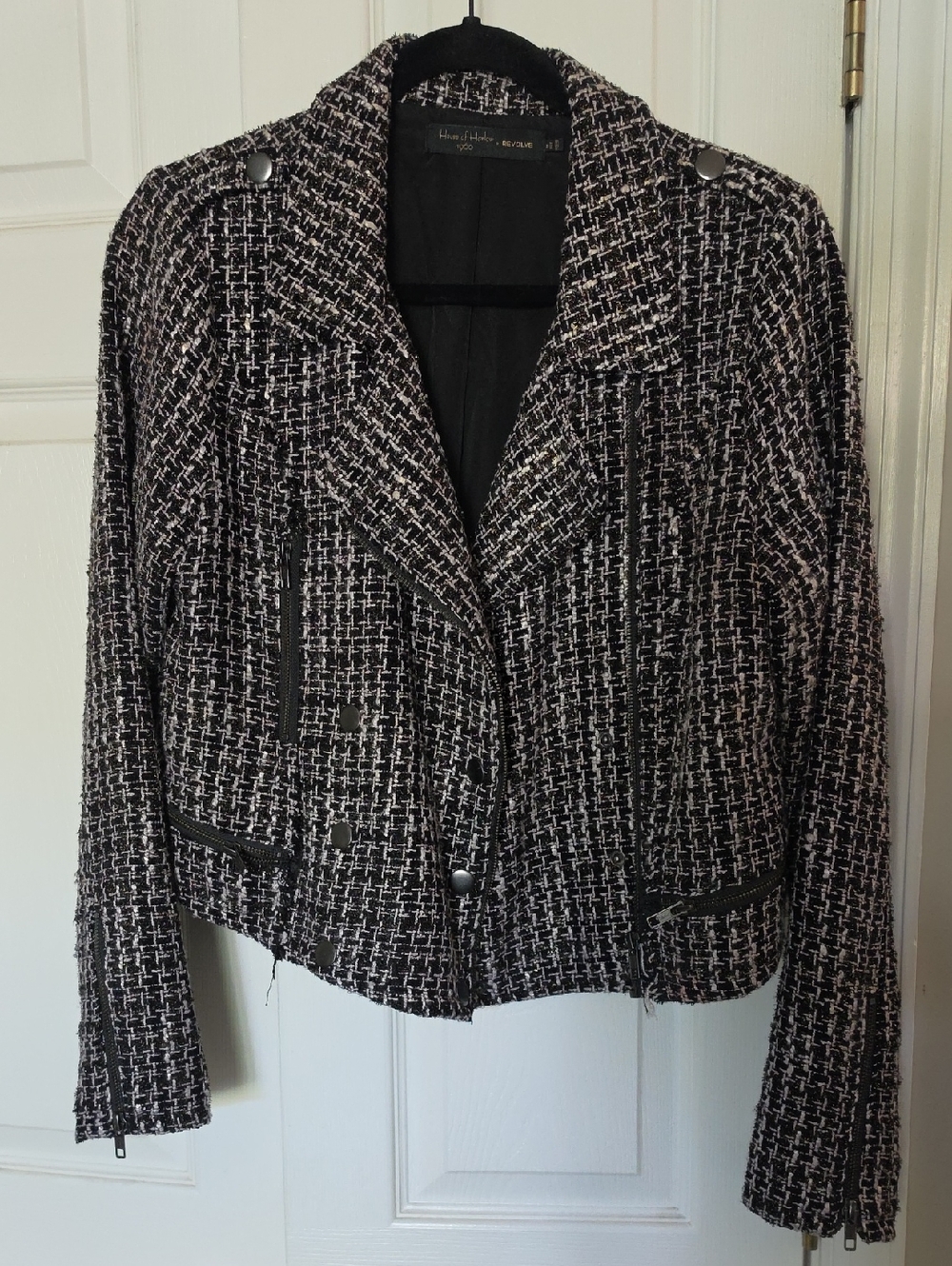 House of Harlow 1960 X Revolve Black and White Tweed Moto Blazer